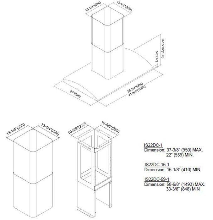 KOBE Range Hoods IS2236SQB-DC22-1 6-Speed 750 CFM Stainless Steel Premium Island Range Hood, 36-Inch