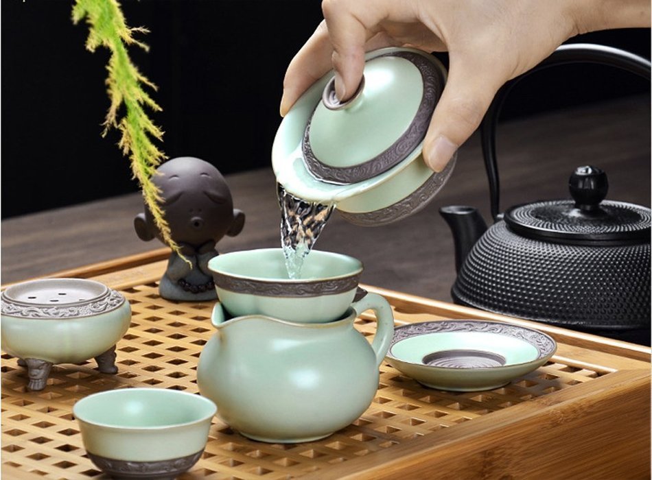 Chinese Porcelain Celadon Ru Kiln Tea Cup Green Color Gaiwan Lidded Bowl (1) N8
