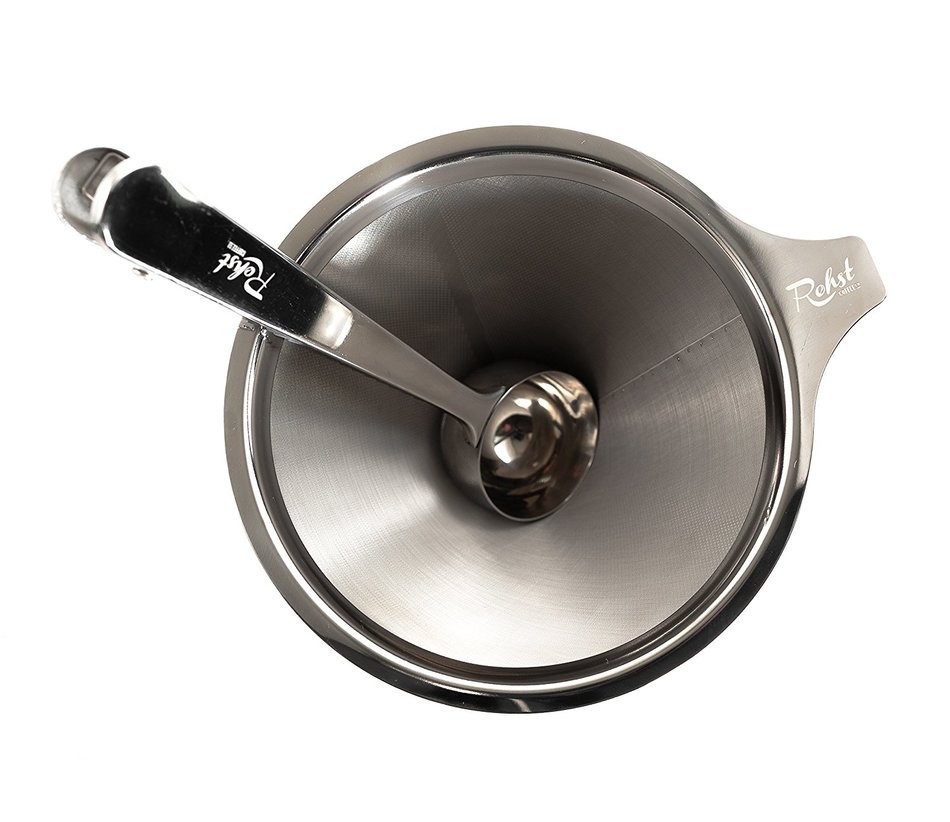 Rohst Reusable Pour Over Coffee Dripper - Paperless Stainless Steel Filter with Scoop and Bag Clamp Combo N4