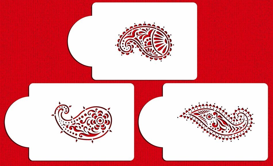 Designer Stencils C732 Jaipur Paisley Cake Stencil Set, Beige/semi-transparent N3