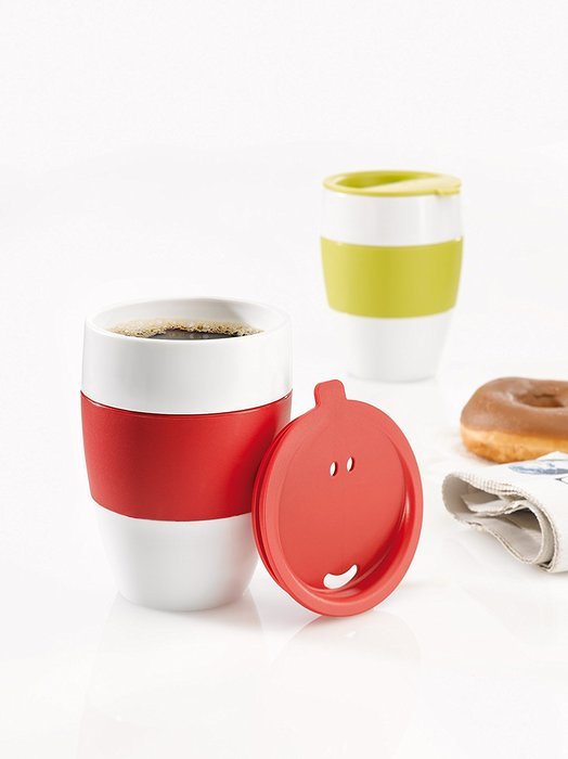 Koziol Insulated Cup Aroma To Go with Mustard Green Lid and Hand Grip N3