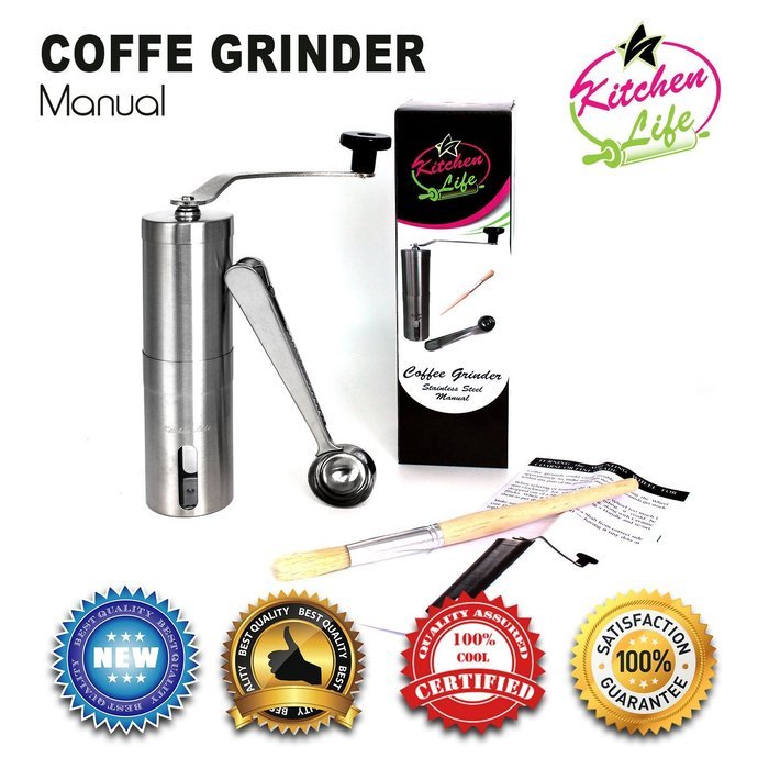 Coffee Grinder Set-Kitchen Life, Stainless Steel Quality- Keeps Your Coffee Fresh- Conical Burr Mill- Coffee Spoon... N4