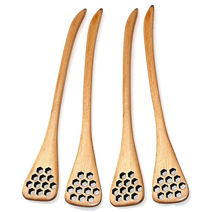 XH&reg; 4pcs Hand-made Solid Wood Honey Mixing Bar Carved Hollow-out Spoon 7"x1" (Honey Dippers) N3