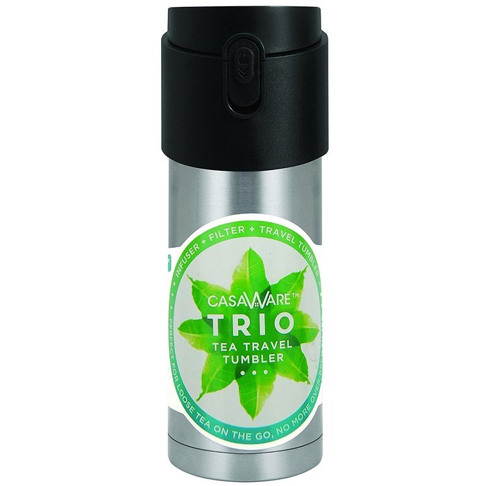 Casaware Trio Tea Infuser - Filter - Travel Tumbler with 2-way Leaf Compartment 12 Ounce (Black) N5