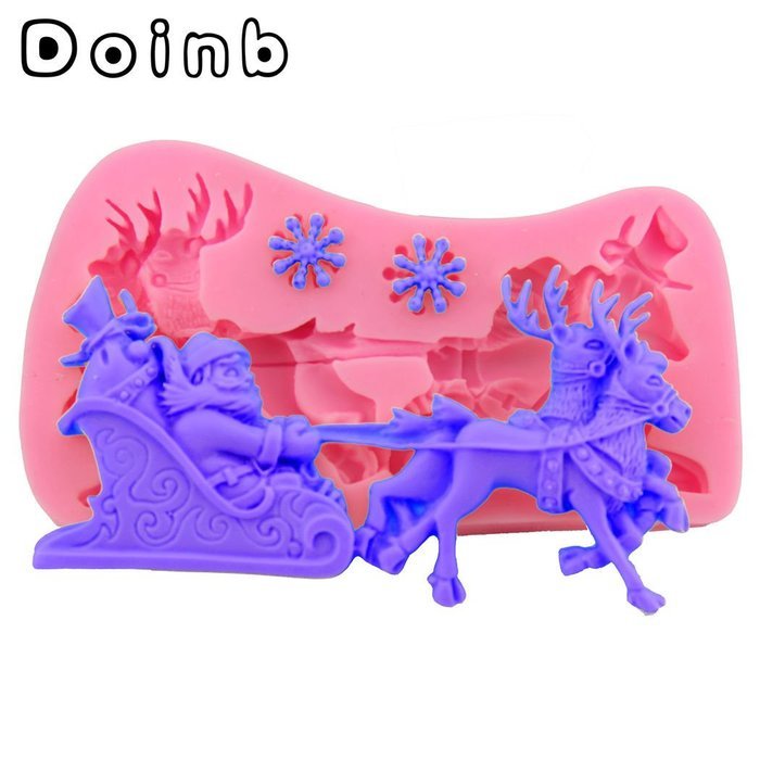Doinb Christmas Trees Santa Claus Snowman Deer FDA Silicone Fondant Molds Outer Size 7.3x7.3x1.2cm GJM-2800 N21