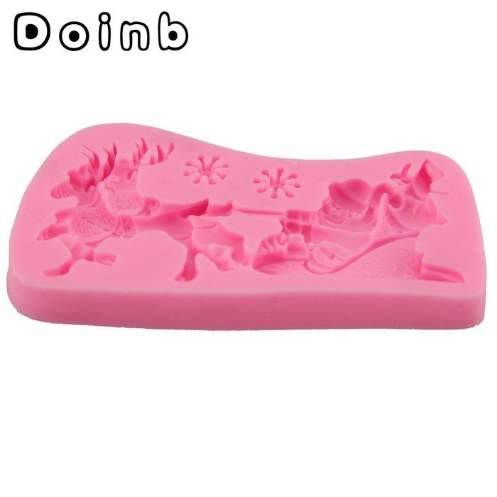 Doinb Christmas Trees Santa Claus Snowman Deer FDA Silicone Fondant Molds Outer Size 7.3x7.3x1.2cm GJM-2800 N22