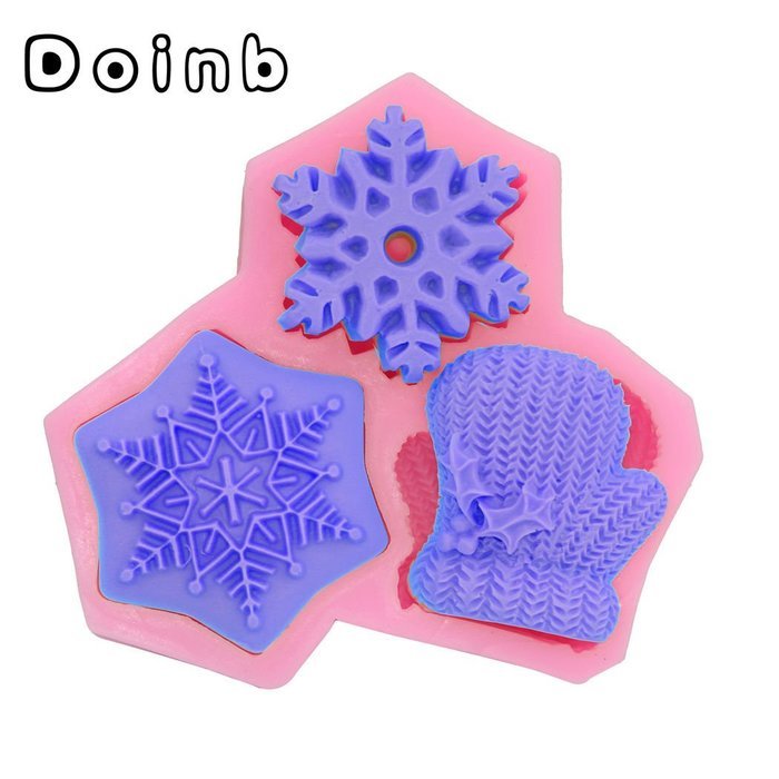 Doinb Christmas Trees Santa Claus Snowman Deer FDA Silicone Fondant Molds Outer Size 7.3x7.3x1.2cm GJM-2800 N26
