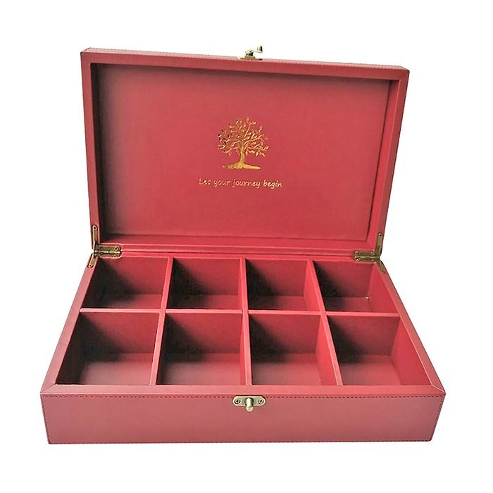 Serenity Tea Wooden and Leather Tea Box With 8 Equally Divided Compartments N10
