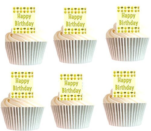 24pk Emoji Happy Birthday Edible Cupcake Decoration Topper Picks