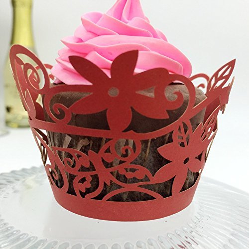CozyT 50 PACK Flowers Cupcake Wrappers Artistic Bake Cake Paper Cups Vine Lace Laser Cut Liner Baking Cup Muffin... N17