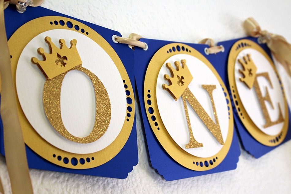 All About Details Royal Blue & Gold Prince Theme One High Chair Banner N3