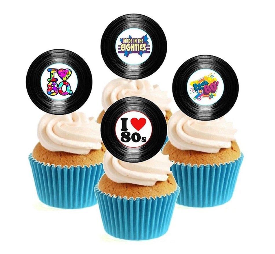 80's (Eighties) Party Vinyl Collection 12 Edible Stand up wafer paper cake toppers - UNCUT (5 - 10 BUSINESS DAYS...