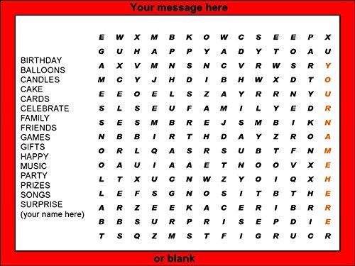 Novelty Personalised Name Birthday Word Search A4 Edible Icing Cake Topper (Please leave personalisation as Gift...