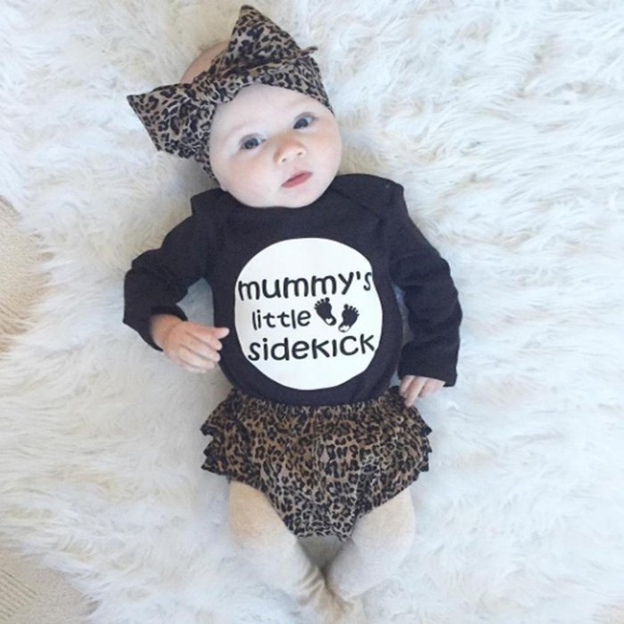 Clothes Set ,BeautyVan Cute Newborn Baby Kids Rompers Top+Pants Hairband Outfit Leopard Clothes Set (24M, Black) N2