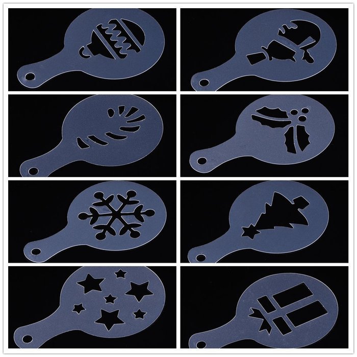 AIHOME Christmas Plastic Coffee Flowers Die Fancy Coffee Printing Template Model Milk Foam Spray Tool 8pcs for... N4