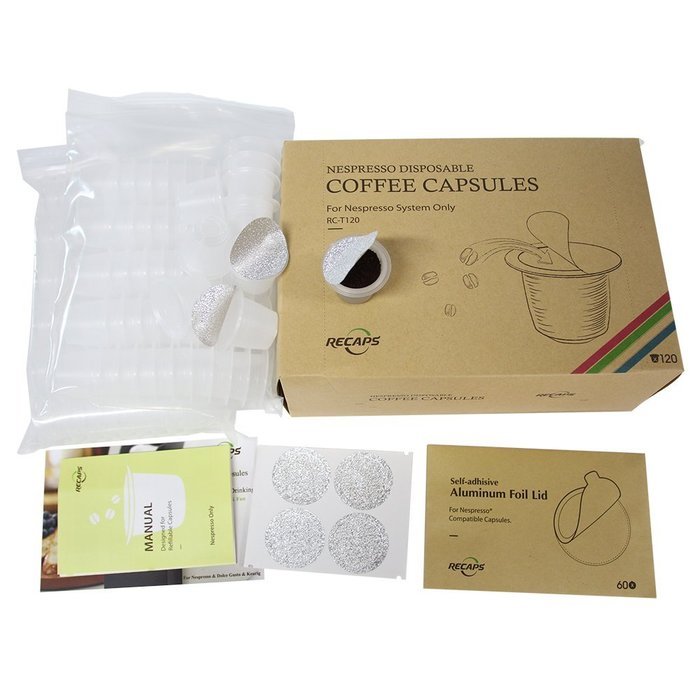 RECAPS Empty Nespresso Coffee Capsule Disposable Nespresso Capsules (240pcs) + Self Adhesive Aluminium Sticker... N4