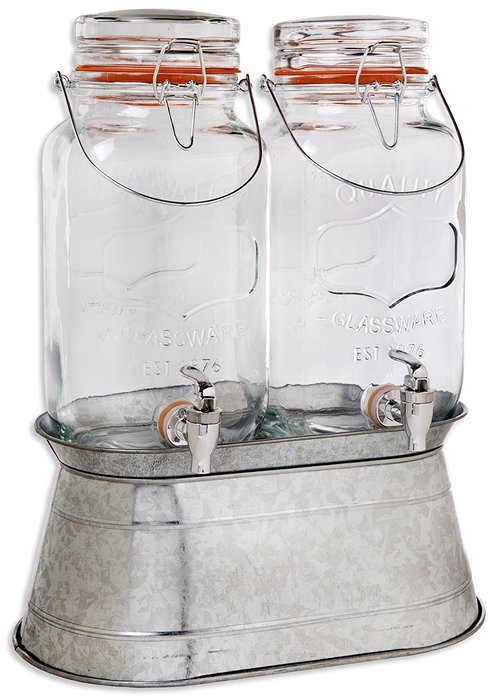 Palais Glassware High Quality Clear Glass Beverage Twin Dispenser with Bail & Trigger Locking Lid - 3.68 Quart... N2
