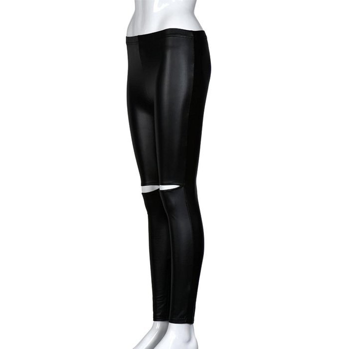 PHOTNO Black Women Stretchy PU Leather Trousers Skinny High Waist Leggings Pencil Pants N16