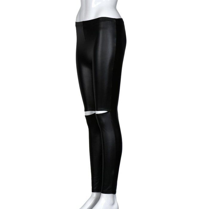 PHOTNO Black Women Stretchy PU Leather Trousers Skinny High Waist Leggings Pencil Pants N18