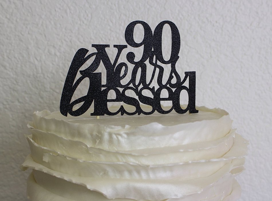 All About Details Black 90-Years-Blessed Cake Topper N2