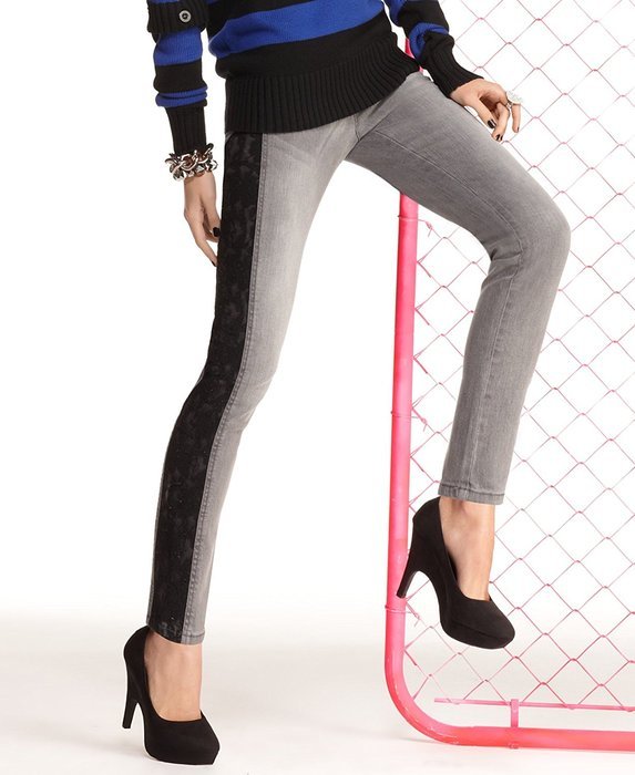 Material Girl skinny leg lace trim jeans vogue wash gray 1