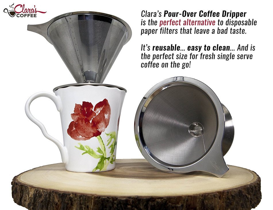 Pour Over Coffee Filter Dripper -- The Stainless Steel Designed Cone Drip Brewer Has A Double Mesh Metal Filter... N4