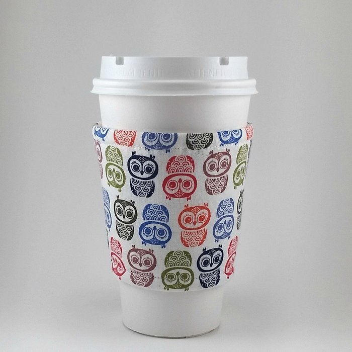 Cup Cozy, Reusable Coffee Cup Sleeve, Insulated, One Size Fits All, Owls N3