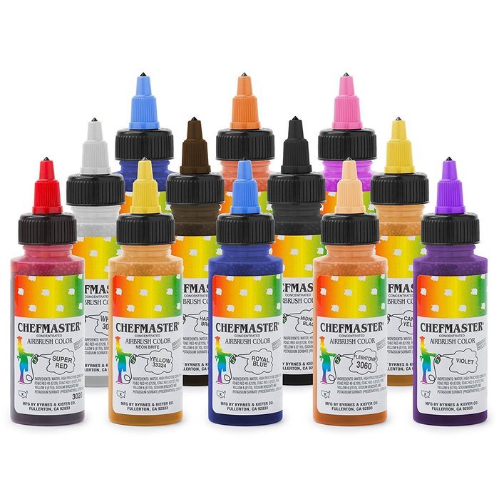 PointZero Pro Airbrush Cake Decorating Set - 12 Chefmaster Colors N5