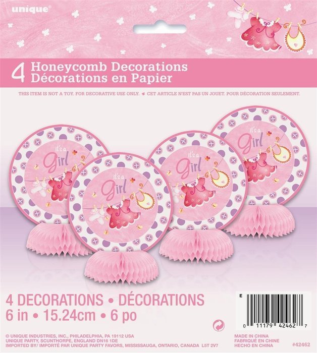 Cardboard Pink Clothesline Girl Baby Shower Cake Bunting Topper N21