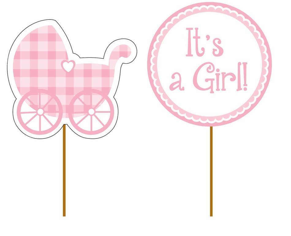 Creative Converting 93229 12 Count Baby Girl Gingham Decorative Cupcake Picks, Pink