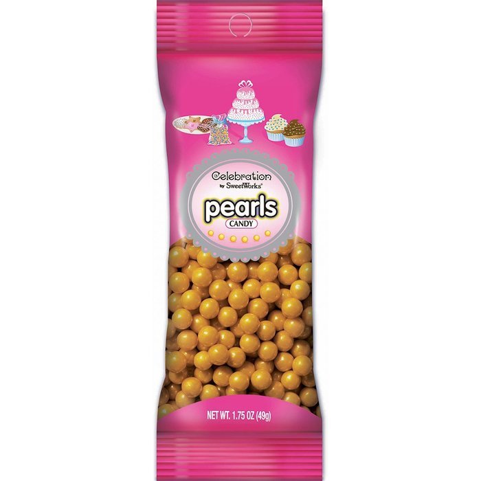 Sweetworks Celebrations Candy Pearls Pouch Shimmer, 1.75 oz, Gold N5