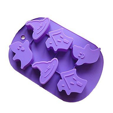 BST Cake Pan 6 Holes Halloween Ghost Faces Shape Muffin Cake Mould, Silicone Material, Random Color