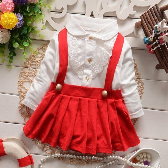 Fake Two Piece Long-Sleeved Strap Dress ,BeautyVan Baby Girl Outfit Lace Dress Layered Fake Two Piece Long-Sleeved... N9