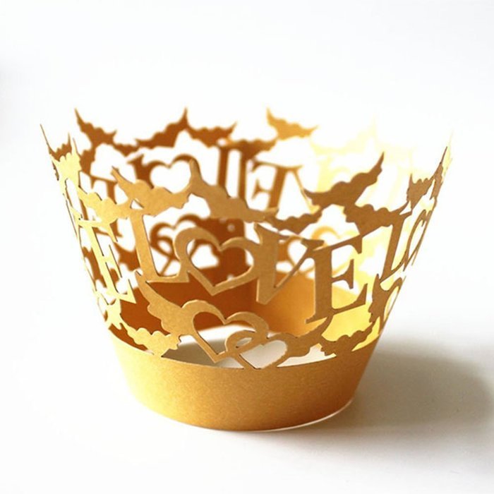 WINOMO Laser Cut Cupcake Wrapper for Wedding Birthday Decor - 50pcs (Yellow)