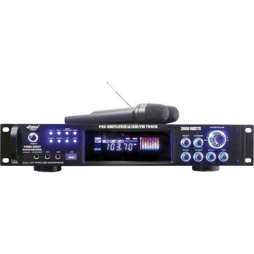 Pyle PWMA2003T 2000 Watts Hybrid Pre-Amplifier W/AM-FM Tuner/USB/Dual Wireless Mic