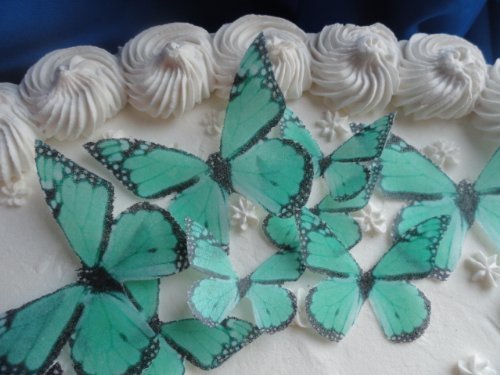 12 GREEN MONARCH BUTTERFLY Small Medium & Large Edible Butterflies Assorted Set - Cake Decorations, Cupcake Topper... N2