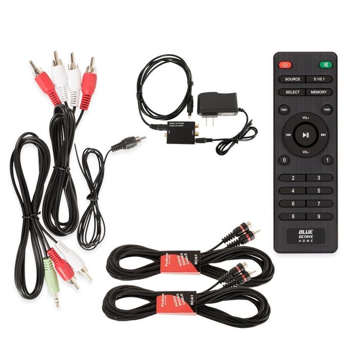 Blue Octave B51 Home Theater 5.1 Speaker System with USB FM Optical Input and 2 Extension Cables N2