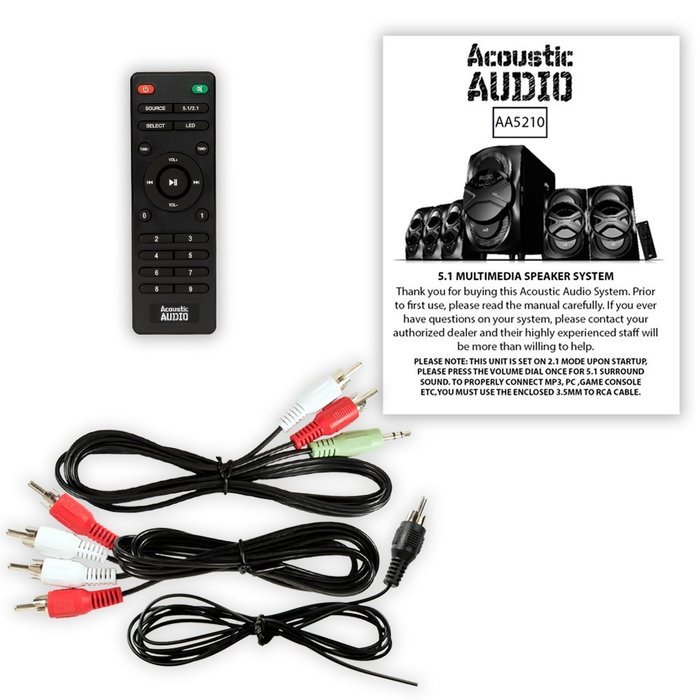 Acoustic Audio AA5210 Home Theater 5.1 Bluetooth Speaker System with LED Lights and FM Tuner N4