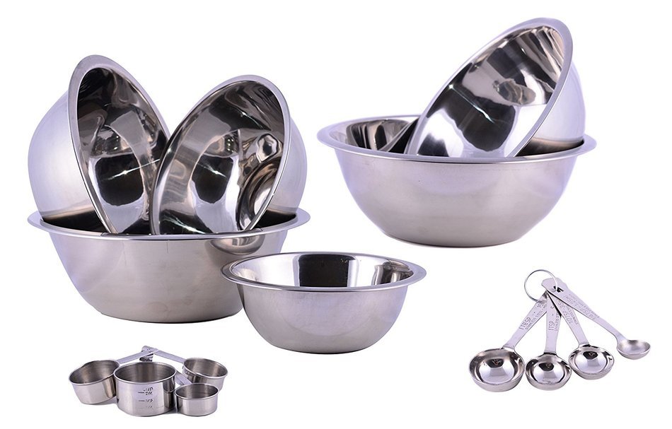 Stainless Steel Cuissentials 6 Pieces Kitchen Mixing Prep Bowls Set & 4 Pieces Measuring Spoons & Measuring Cups...