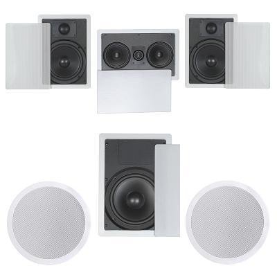 5.1 Home Theater Flush Inwall/Ceiling Speaker Package- Two Inwall 6.5" 2-way Speakers, One Inwall Dual 5.25" 2...