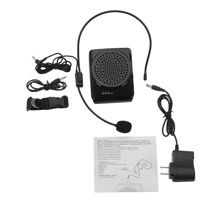 Portable Mini Voice Amplifier For Teaching Guiding Speaker Presentations Up To 15 Hours 20W With Microphone (Black) N4