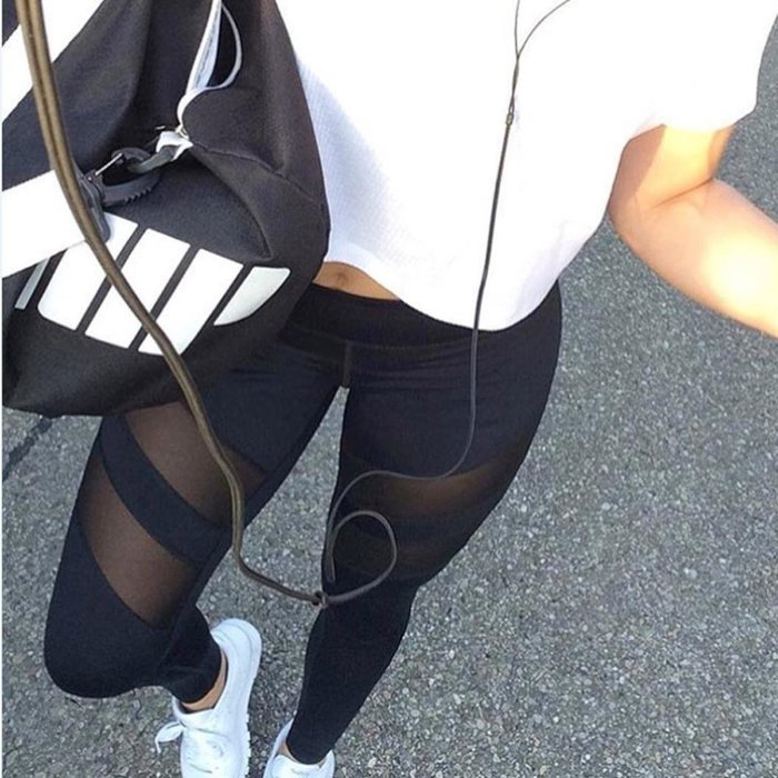 PHOTNO Women High Waist Skinny Leggings of Patchwork Mesh Push Up Yoga Pants N18