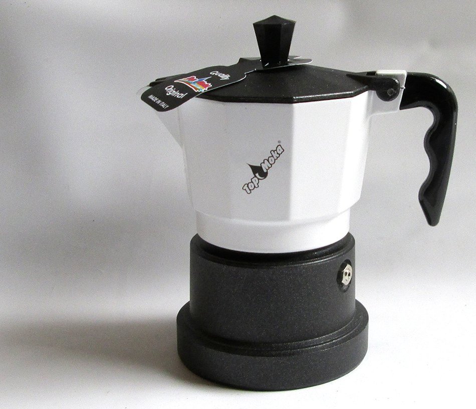 Top Moka: "Top" Aluminium Coffee Maker, White with Teflon Boiler Chamber, 3-Cups [ Italian Import ]