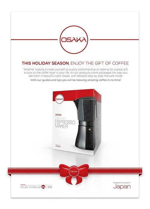 Osaka Stovetop Espresso Maker - Aluminum with Marbled Coating, Stove-Top Moka Pot "Nijo Castle" (6 Cup) N3