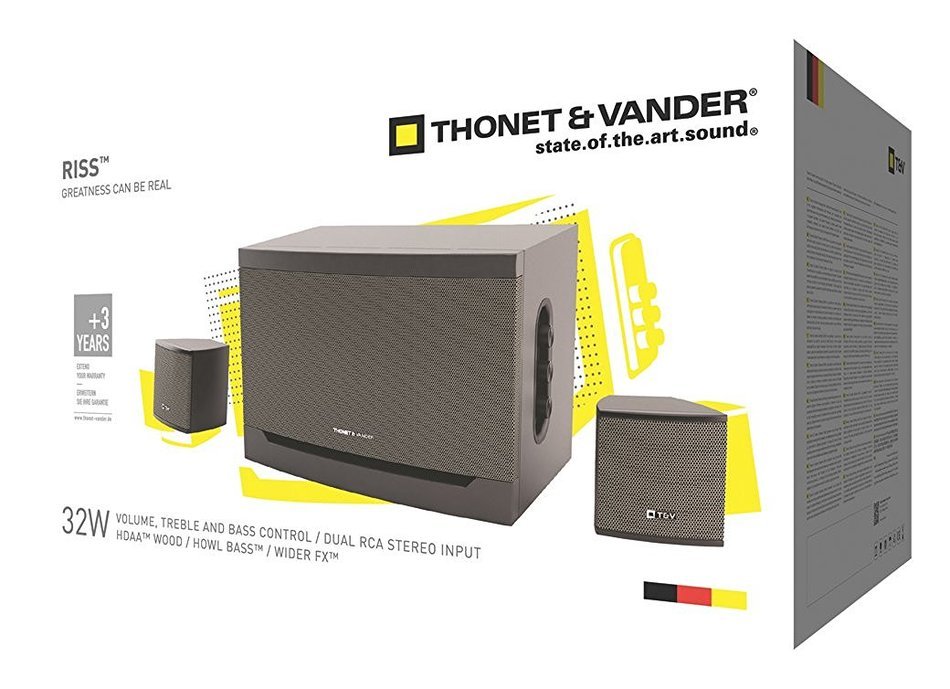 Thonet and Vander Riss 160 Watt Wood Multimedia Audio Speaker System, 2.1 Stereo Speakers with Integrated Amplifier... N6