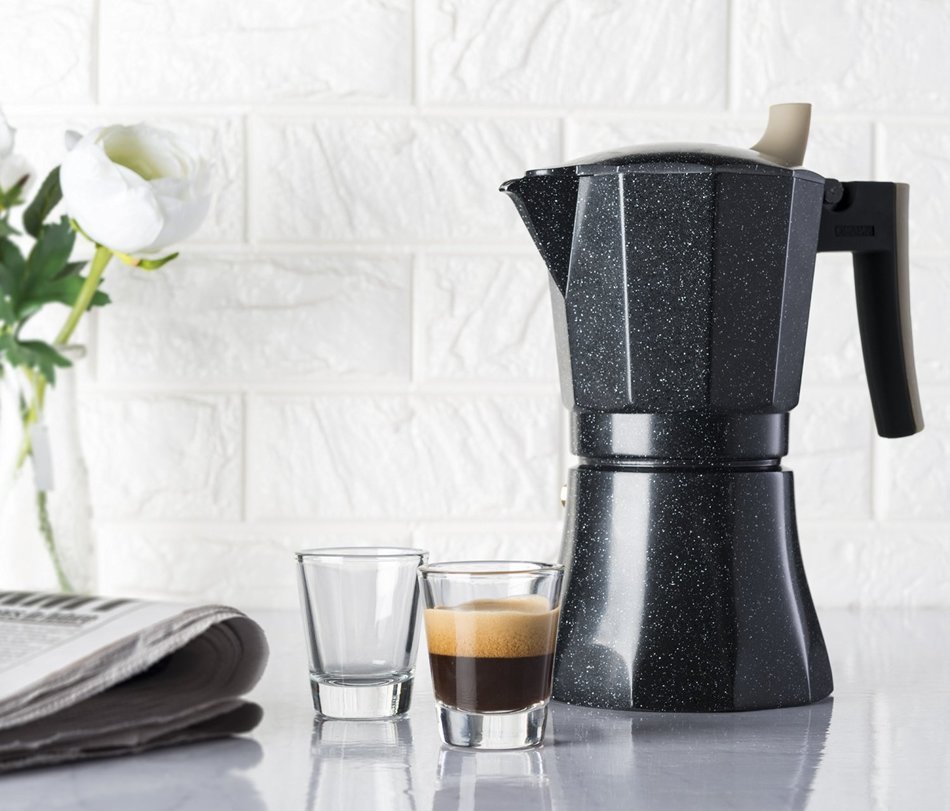 Osaka Stovetop Espresso Maker - Aluminum with Marbled Coating, Stove-Top Moka Pot "Nijo Castle" (6 Cup) N5