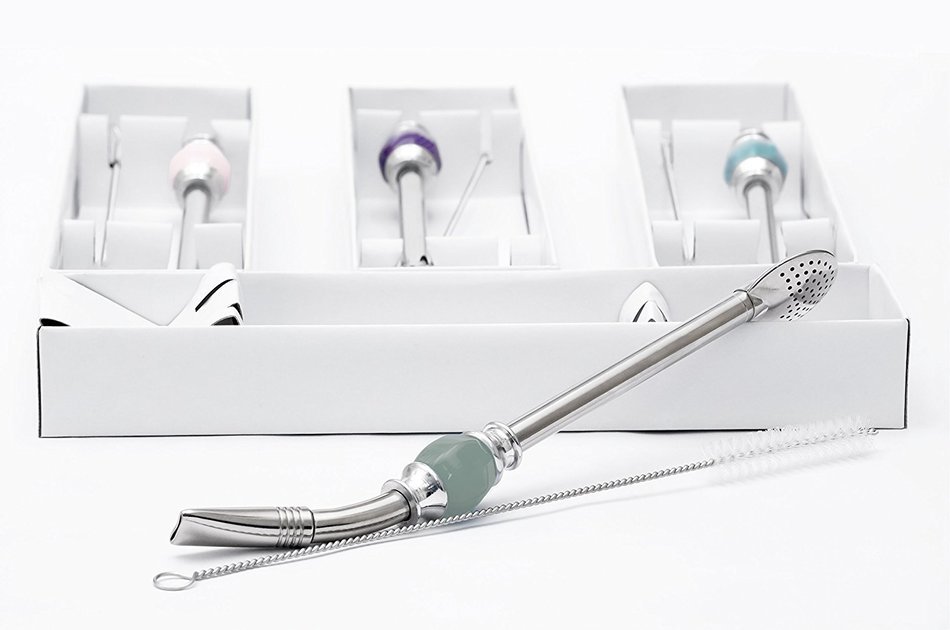 PremiumDesign Bombilla Straws, Great for Yerba Mate, Loose Tea, Ground Coffee. 21cm Long, Silver (Sky Blue) N8