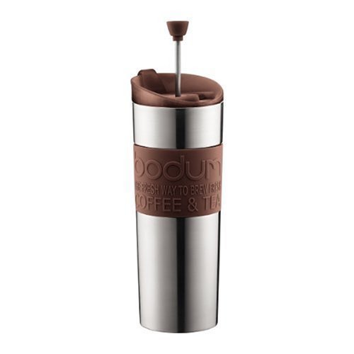 Bodum Stainless Steel 16-Ounce Vacuum Travel Press Coffee Maker with Purple Silicone Grip N3