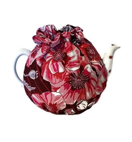 Teapot Cozy with Pink and Red Flowers on burgundy for a 5-8 cup teapot #310
