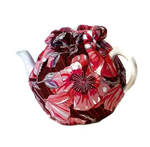 Teapot Cozy with Pink and Red Flowers on burgundy for a 5-8 cup teapot #310 N2